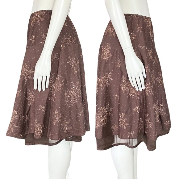 Vintage Y2K 100% Cotton Brown Embroidered Floral Midi Skirt Boho Girlhood XS/S - Picture 4 of 10